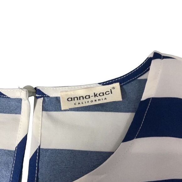 NWT Anna-kaci California Poly Blend Blue White Stripe Dress Fit n Flare Size Sm - Picture 5 of 6